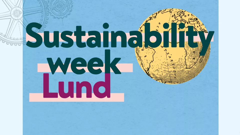 Text about the sustainability week on a blue background. Illustration.