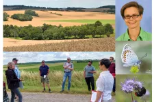 farmland, insects and people standing around and a portrait photo of Diana Sietz