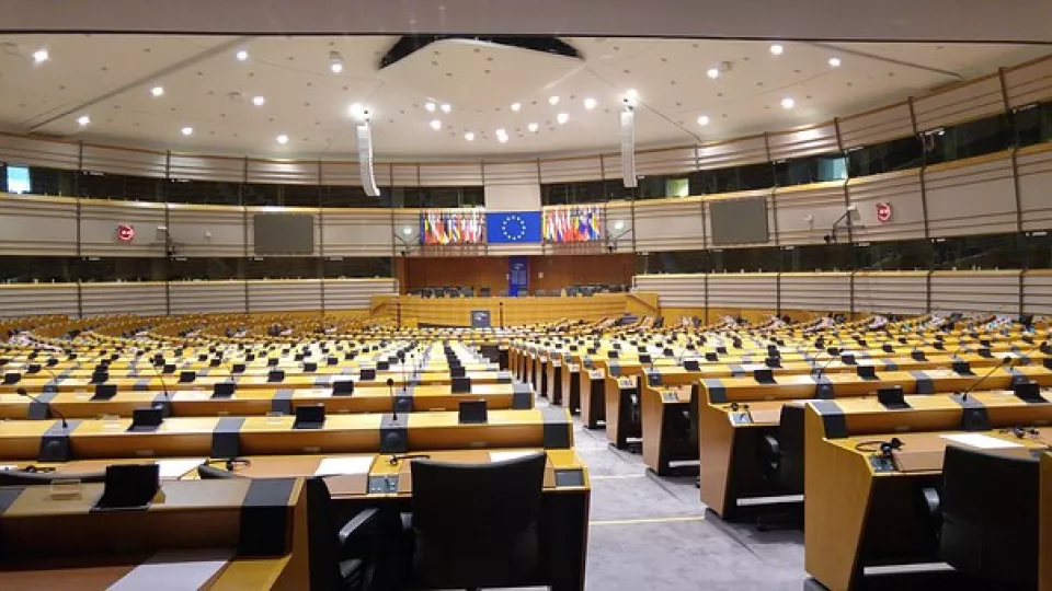 Interiörbild från Europaparlamentet i Bryssel. Foto.