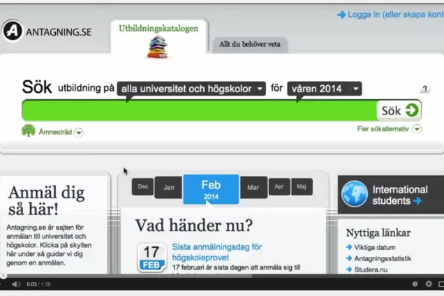 Skärmbild från antagning.se