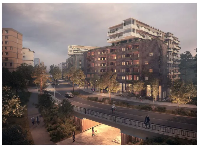 Detaljplan av hus vid skymning 